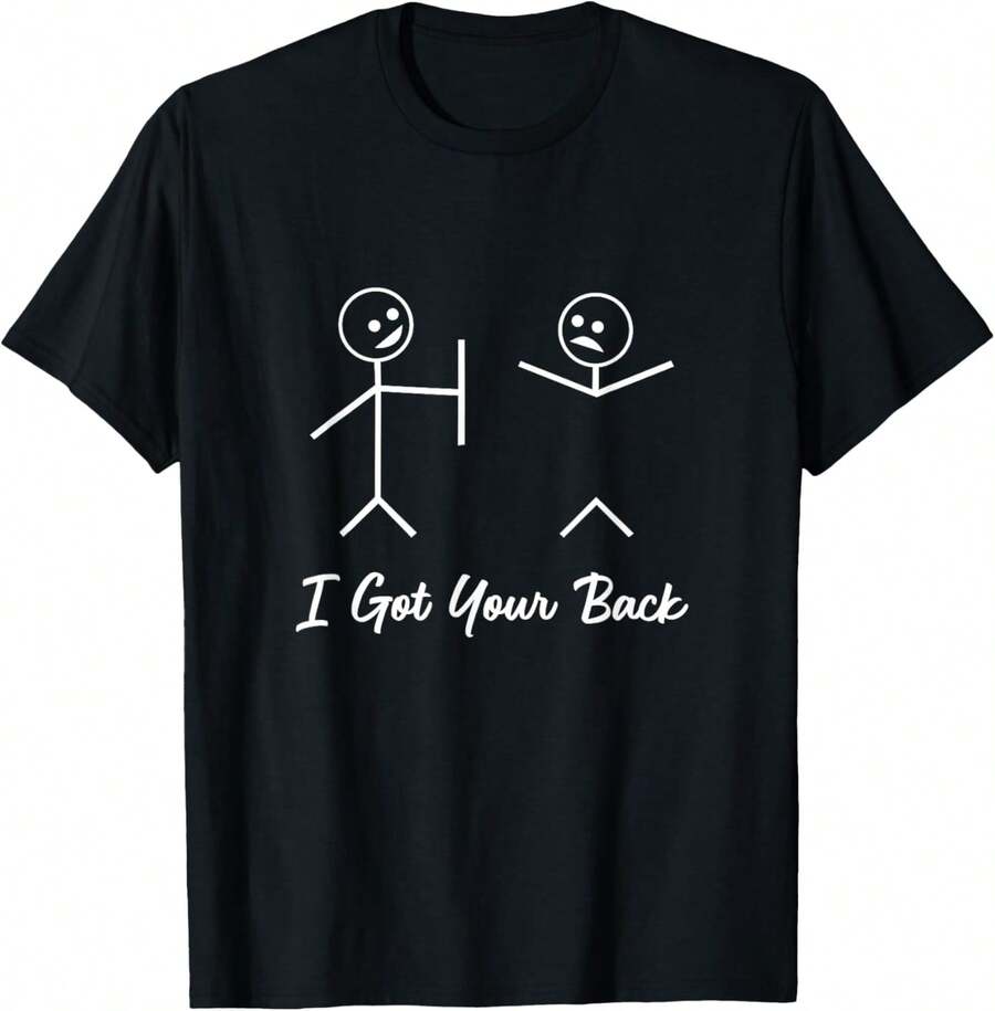 Camiseta divertida de figuras de palos "Te cubro las espaldas" - Negro - Ver 1
