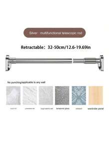 Adjustable Tension Rod - Made Of Stainless Steel With Plastic End Caps, Easy Installation Without Drilling, Suitable For Shower Curtains, Curtains, Closets, Balcony Drying - Available In Silver, Black, White And Grey Room Decor Bathroom Accessories Back To School