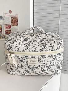 1件/套 花卉图案化妆包，便携式旅行化妆包，拉链化妆品收纳包