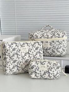 1件/套 花卉图案化妆包，便携式旅行化妆包，拉链化妆品收纳包