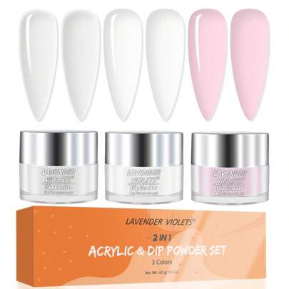 Set de 3 piezas x 0.5oz de polvo acrílico transparente, blanco y rosa de gran capacidad para uñas acrílicas francesas, extensiones, talla, piedras rhinestone, adhesivo para uso diario en salón o en casa, manualidades de diseño de uñas