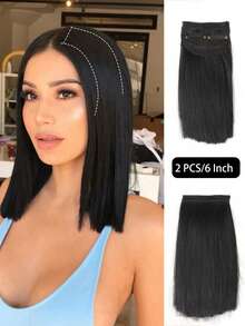 2pcs Clip-In Hair Extensions, Suitable For Thin Hair And Short Hair, Easily Adds Volume, Natural Black Color - Multicolor - View 11