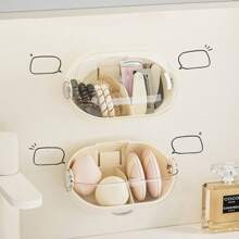 Boîte de rangement pour cosmétiques, accrocher au mur pour la maison, sans perforation, étanche et anti-poussière. Boîte de rangement multifonctionnelle pour houppettes et éponges de beauté