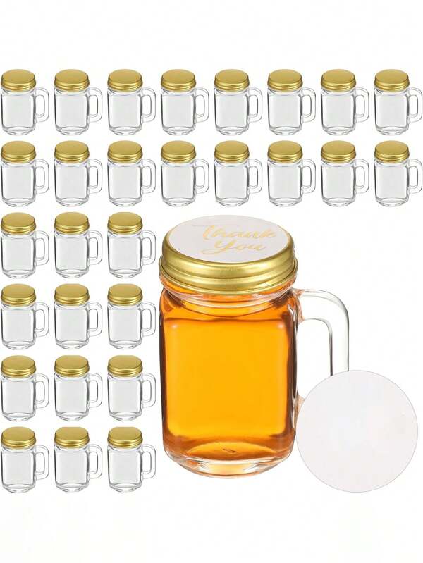 5/3/2pcs/1.35OZ Mini Mason Can Mini Can 40ml Small Wine Glass With Handle Golden Lid Wedding Gift Gift For Guests With Lid Can Wedding Gift Container, Suitable For Storing Juice, Milk, Beer And Other Beverages, Mini Candy Can, Exquisite And Small, Easy To Carry, Reusable Filling, Travel Accessory, Back To School