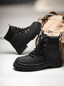 舒适防滑男鞋，轻便户外男靴，新款高帮男士休闲鞋，品牌原装男士运动鞋，户外度假徒步靴，时尚厚底徒步靴（鞋码可能偏大，建议购买时选择比实际尺码小一码，图案为不对称设计） - 黑色 - 查看 3