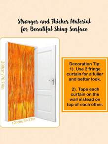 2/1pc Orange Tinsel Curtain, Autumn Streamer Back To School Graduation Decor, Halloween Thanksgiving Birthday Party Background, Photo Booth Prop