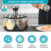 Especiero 6 Piezas Giratorio 360° Tipo Salero Organizador Para Condimentos Especias Sal Pimenterio Ahorrador De Espacio En Cocina Recipientes Vidrio Multiusos 6 Frascos Moderno Ideal Para Centro De Mesa - W3755 - Especiero 6 360 - Negro - Ver 3