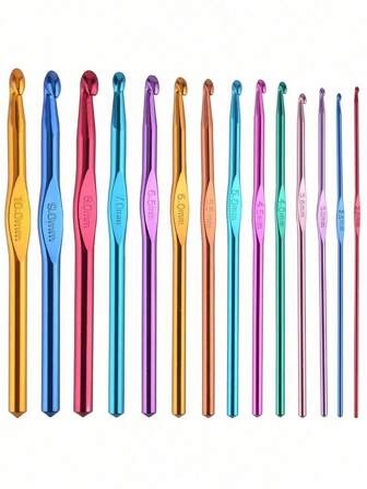 24/14/12支装彩色铝制钩针，2毫米-8毫米高品质编织针工具套装，适合初学者、钩针编织者和棒针编织者