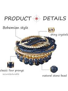 Milacolato 4 Sets Stackable Bracelets For Women Girls Multilayer Beaded Bracelets Stretch Bangles Bohemian Style - Bracelets - View 2