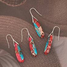 Natural Healing Stone Fishhoop Dangle Drop Earrings Statement Gold Silver Earrings