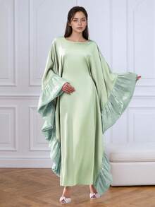 连衣裙女士奢华阿巴亚蝴蝶袖长裙优雅迪拜阿巴亚长袍卡夫坦伊斯兰服饰 - 薄荷綠 - 查看 4