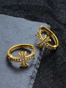 1 Pair Vintage Zirconia Inlaid Cross Design Punk Style Earrings For Women