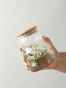 1 pieza Taza resistente al calor de 530ml/18.65oz Taza de vidrio transparente de alta borosilicato, taza con pajita, vaso asimétrico de bebida, vaso de agua transparente ondulado, vaso de bebida acanalado, vaso de cóctel con forma de onda, vaso para café helado con forma de calabaza