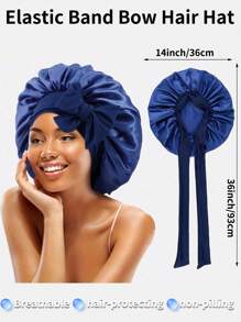 Chapeau rond à large bord pour dame avec nœud papillon en ruban simulé en soie, élastique. Bonnet de sommeil/attache-cheveux respirant et lisse antidérapant, convenant pour la vie quotidienne familiale, la beauté et la coiffure