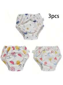 3 pièces Couches en tissu souples et mignonnes avec imprimé de fruits, réutilisables et lavables, culottes d'apprentissage pour bébé, convient aux nourrissons et bambins de 9 mois à 3 ans, pour filles et garçons en cours de propreté
