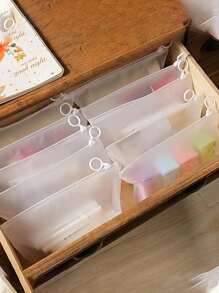 5 piezas/10 piezas Bolsas transparentes y con textura mate con cierre de cremallera para lencería, cosméticos, artículos de papelería y almacenamiento de artículos de viaje