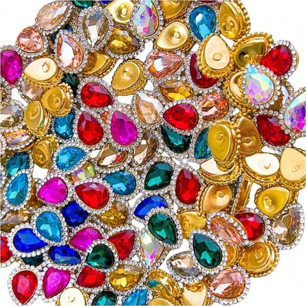 10pcs Sew On Rhinestone Teardrop Glass Rhinestone Metal Flatback Embellishment DIY Crafts For Hair Accessories, Clothing Jewelry Dress Wedding Craft