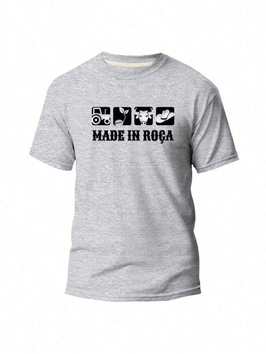 Camiseta Rodeio Country Masculino 100% Algodão Agro Made in Roça Camisa Estampada Fazenda - Cinza - Visão 1