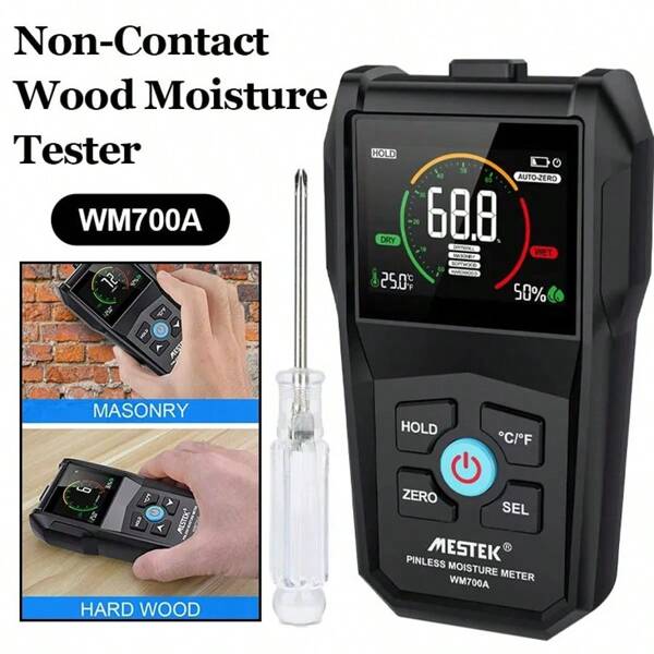WM700A Kontaktloser Holzfeuchtigkeitsmesser mit vollem Winkel, inverser Holzfeuchtigkeitstester, LCD-Digital-Feuchtigkeitsmessgerät ohne Beschädigung