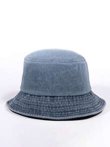 1pc Solid Color Washed Denim Bucket Hat, Fashion Versatile All-Season Casual Sun Hat, Suitable For Men And Women, Travel & Beach