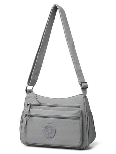 Bolsa de ombro feminina casual simples de nylon de cor sólida com alças ajustáveis, bolsa de ombro com vários compartimentos, cor sólida, fecho de zíper, forro de poliéster, muito adequada para uso diário como uma bolsa transversal leve, adequada para viagens diárias, deslocamento, viagens, compras, acampamentos, esportes