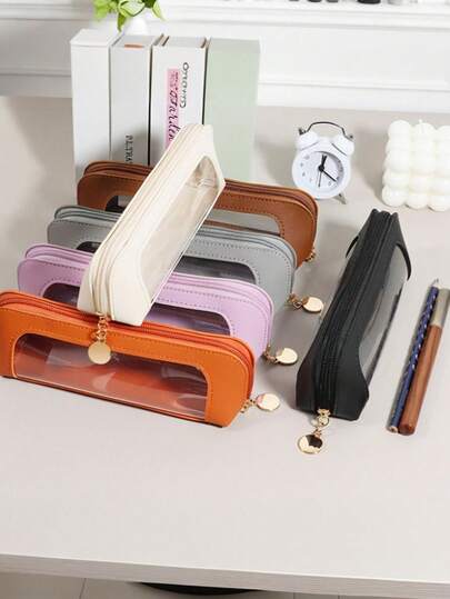 1 件，优雅的 PVC 便携式旅行化妆包，带透明窗口 - 化妆笔和刷子整理器，带拉链封口的护肤品收纳袋 - 非常适合健身房、商务旅行、户外探险。波西米亚风，适合假日海滩、浴室收藏、卧室收藏，大容量