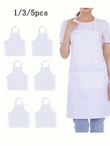 1/3/5pcs Women Polyester Aprons, Bib Style Aprons, Simple Black Aprons With Pockets, Thickened Waist Aprons With 2 Pockets, Fashionable Housework Aprons, Cooking Kitchen Aprons, Barbecue & Painting Aprons - Multicolor - View 5