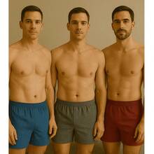 Kit 5 Men's  Canção Underwear - Comfortable And Cool Sleep Shorts, Casual Pajama Style, Breathable, Simple, Mid-Rise - 彩色 - 查看 5