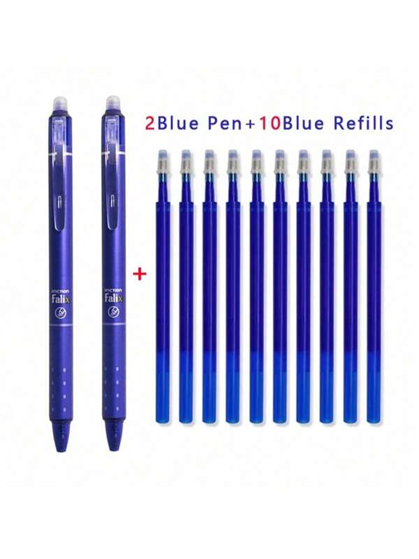 12pcs/Lot Press Erasable Gel Pens Set With Refills 0.5mm Black And Blue Gel Ink Built-In Eraser Office Supplies Exam Stationery Kit Back To School