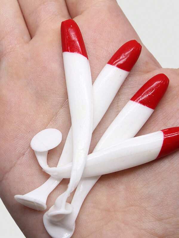 10 pièces / sac Appât souple à queue en T, tête rouge, appât biotechnique blanc. Fournitures de pêche