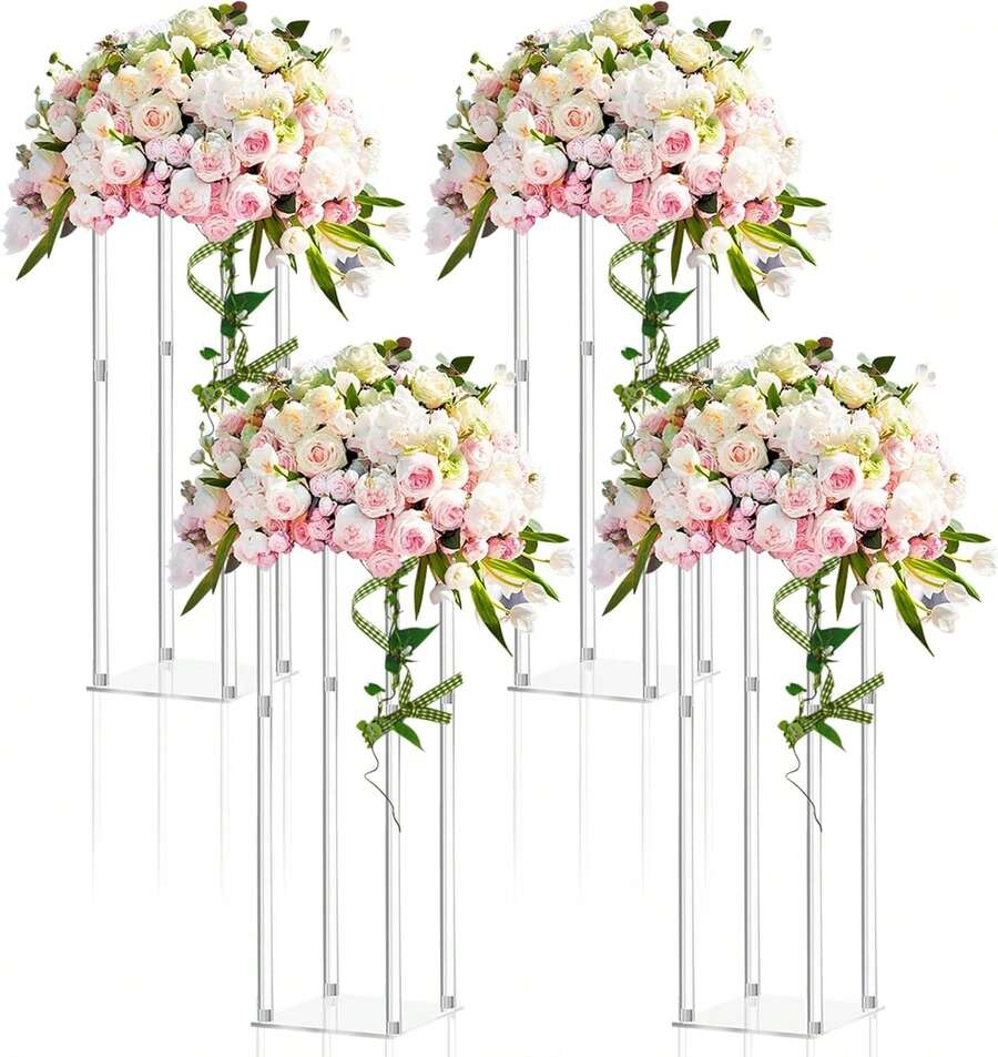 4PCS Acrylic Flower Stand Wedding Centerpieces ,23.6inch Clear Flower Vases ,Geometric Floral Elegant Display Stand For Birthday Party Wedding Table Decoration,Celebration Events ,Road Signs - trong suốt - Xem 1