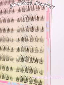 100 簇 C 卷高浓密、无粘合剂、12 毫米自粘式氧气糖果假睫毛，自然单簇，易于初学者和懒散人士使用，卡通睫毛，赠送镊子