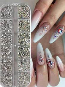 Cristal Strass Decoração de Unhas Conjunto de Tamanhos Mistos Pedras Planas Claras e AB Inferiores, Gemas de Diamante DIY Ferramenta de Arte de Unhas Caneta Pontilhadora, Pinça, Suprimentos para Unhas