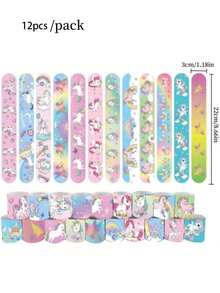 12pcs/Set Colorful Plastic Clapper Bracelets, Cute Unicorn & Planet Patterns, Clapper Wristbands, Creative Clapper Rings, Cartoon Theme Party Decorations - Multicolor - View 3