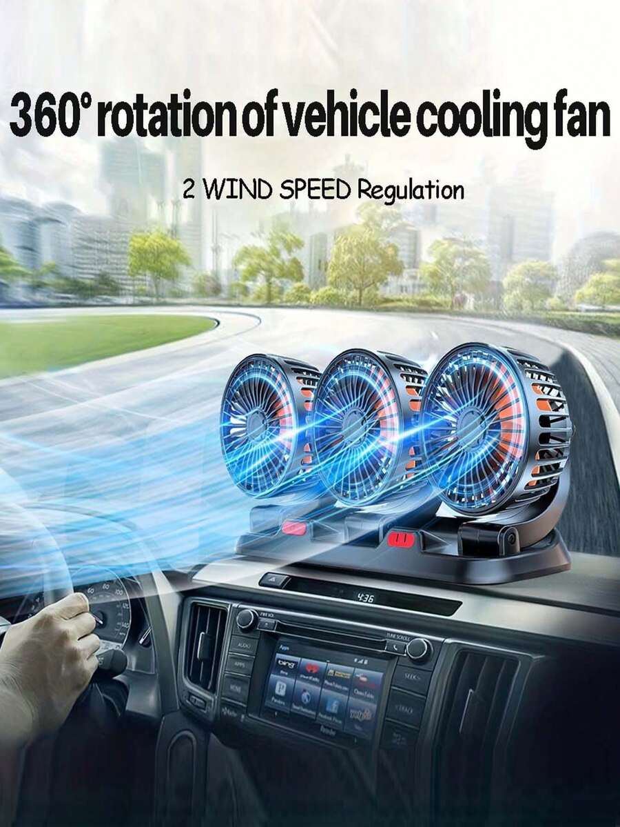 360° Adjustable 3 Head Air Fan, Portable Automotive Electric Fan, USB-Powered, Car Silent Fan For Home Desk Office&Car, Car Accessories - A - View 1
