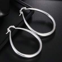Hoa tai sóng hình bầu dục mạ bạc Sterling 925 dành cho nữ thời trang cưới đính hôn trang sức quyến rũ - Bạc - Xem 3