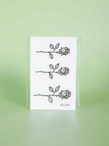 1片逼真临时纹身贴纸，半永久纹身，Y2K玫瑰图案，防水防汗，可持续1-2周，逼真的草本汁液效果，不反光，黑色，男女通用，适用于手臂、胸部、腿部、腹部、腰部、手指、颈部、脊柱等部位，现代人体彩绘 - 黑色 - 查看 6