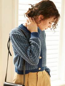 Knit Mix Elegant Women's Chic Knitted Cardigan Casual Versatile French Style Autumn Winter Long Sleeve Round Neck Sweater Coat For Christmas Thanksgiving New Year