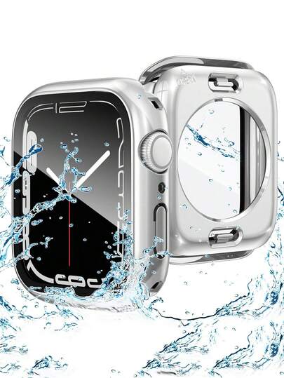 1 件银色女士男士时尚 360 度全方位保护壳防摔二合一超薄钢化玻璃屏幕保护膜防水手表保护套，适用于 表壳 40/41/42/44/45/46/49 毫米，适用于 Series Ultra/SE/11/10/9/8/7/6/5/4