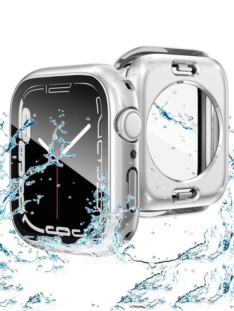 1个银色男女通用时尚360度全方位保护壳，防摔二合一超薄钢化玻璃屏幕保护膜，防水表壳，兼容 40/41/42/44/45/46/49mm，适用于Ultra/SE/11/10/9/8/7/6/5/4系列。