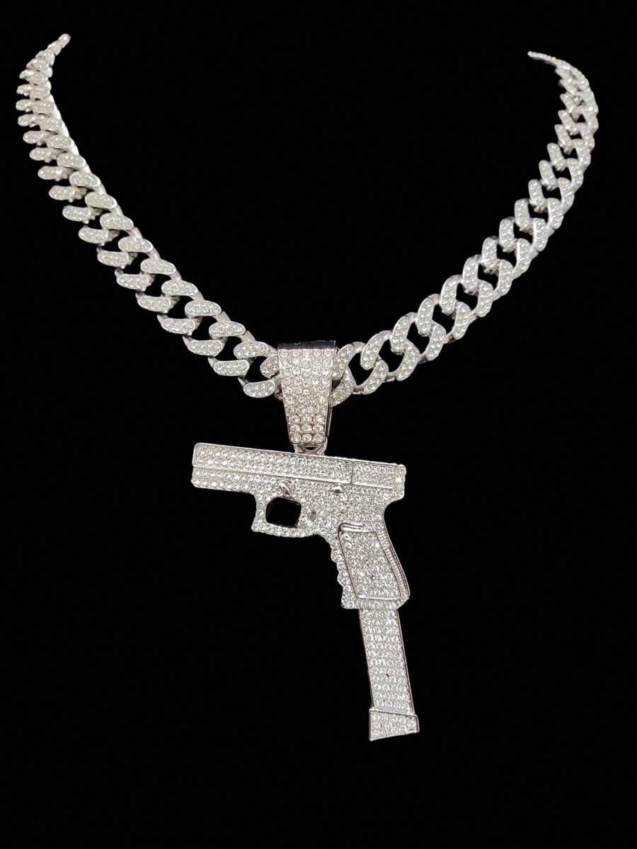 1pc Gun Shaped Pendant & Miami Cuban Chain, Fashion Hip Hop Necklace For Men & Women, Suitable For Daily Wear Or Party, 2 Chain Styles Available