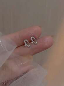1 Pair S925 Sterling Silver Pearl Safety Pin Stud Earrings, Simple Fashionable Petite Dainty Luxury Hairpin Earrings Suitable For Women's Daily Wear