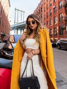 K&K FASHION Women's Elegant Solid Color Lapel Coat - Camel - View 2
