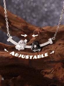 1 Stück Kreatives, bewegliches Damen-Halsband mit schwarz-weißem Geist-Zirkonia-Herz-Anhänger, lustige Stresslinderung, Jahrestags-Geschenk für Paar, cartoon-artig, süß, Choker-Stil