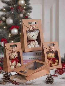 6/10 piezas Bolsas de papel kraft blanco con ventana transparente, bolsas de regalo a granel con asas, bolsas de regalo de papel, bolsas de compras blancas, bolsas de embalaje de regalo con moño para boda, despedida de soltera, cumpleaños, fiesta navideña, tienda minorista, marrón - Blanco - Ver 3