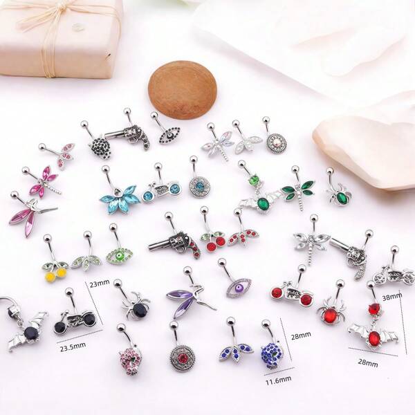 3pcs/2pcs Gem Belly Button Rings, Women Short Style Belly Piercing Jewelry Set