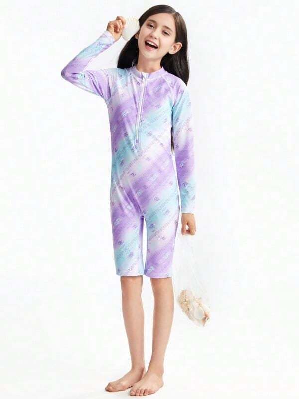 Annil Tween Girl Clothing For Girls Tween Girl Swimwear One-Piece Long Sleeve Suit Summer
