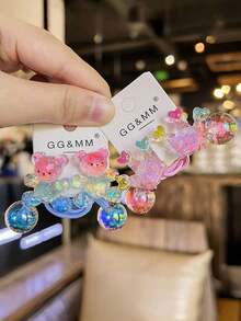 10个彩虹爱心卡通发圈，可爱彩色涤纶发绳，适合女孩，发饰，马尾辫发绳，头饰 - 如圖 - 查看 2