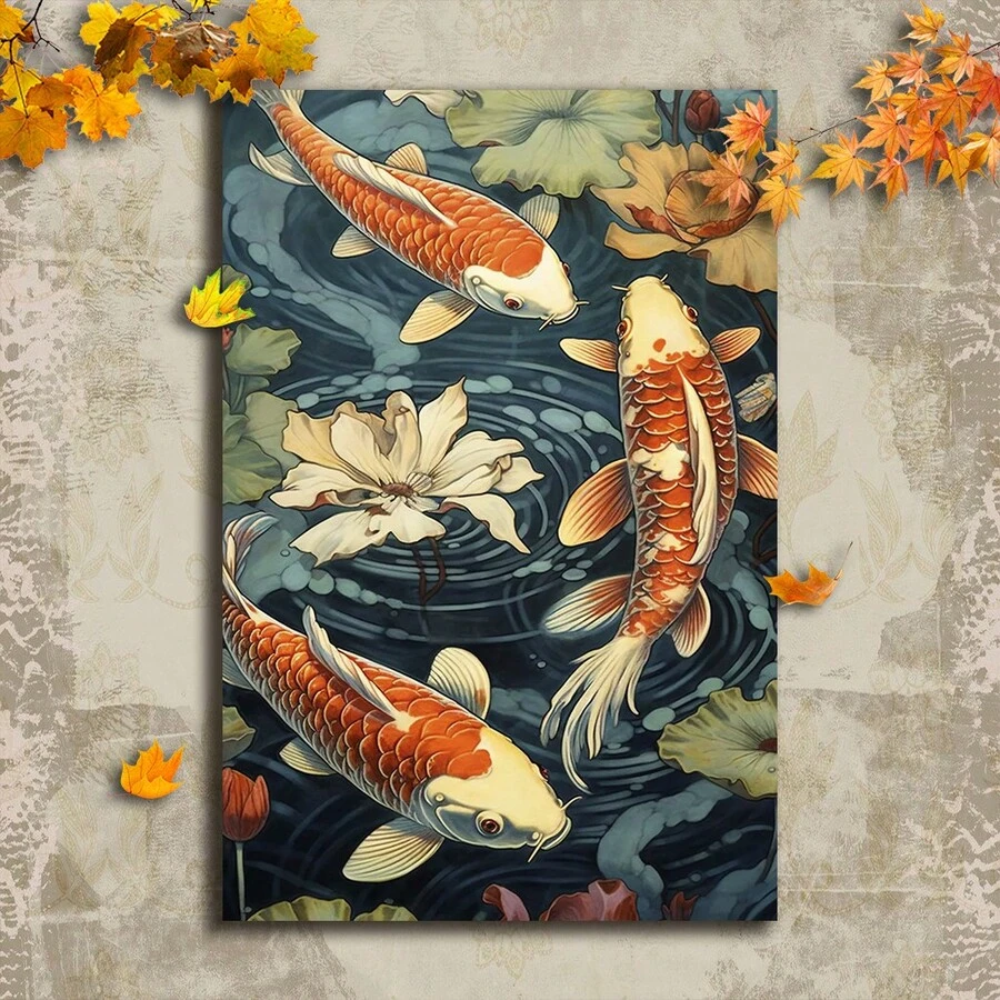 Framed 1pc Koi Fish Pond Lake Wall Art Print Canvas Artprint Desktop Art,Aesthetic Home Decorative Art Poster,Fancy Canvas Art Print Wall Decor,Suitable For Livingroom,Bathroom,Bedroom,Diningroom,Kitchen,Dormitory,Cafe,Corridor,Bar Wall Decoration - Framed - View 1