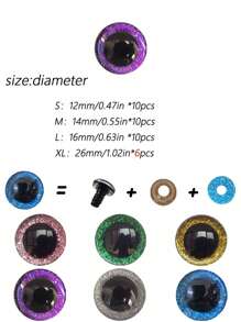 10pcs Of Doll Shining Eyes, 12-26mm Black Plastic Swinging Activity Eyes With Washers - Perfect For Teddy Bears, Puppets And DIY Crafts, Colorful Needle Eye